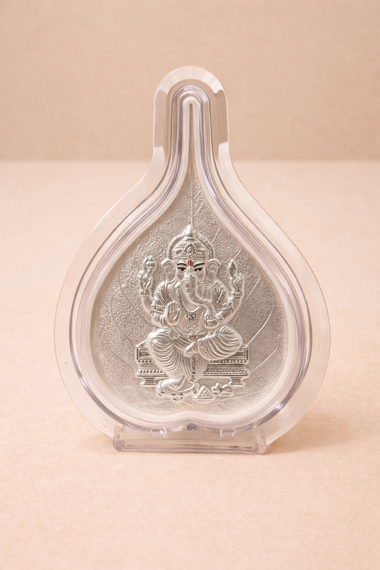 Pure Silver Ganesh Ji Leaf Photo Frame | 999 Silver Hallmarked | (Small)