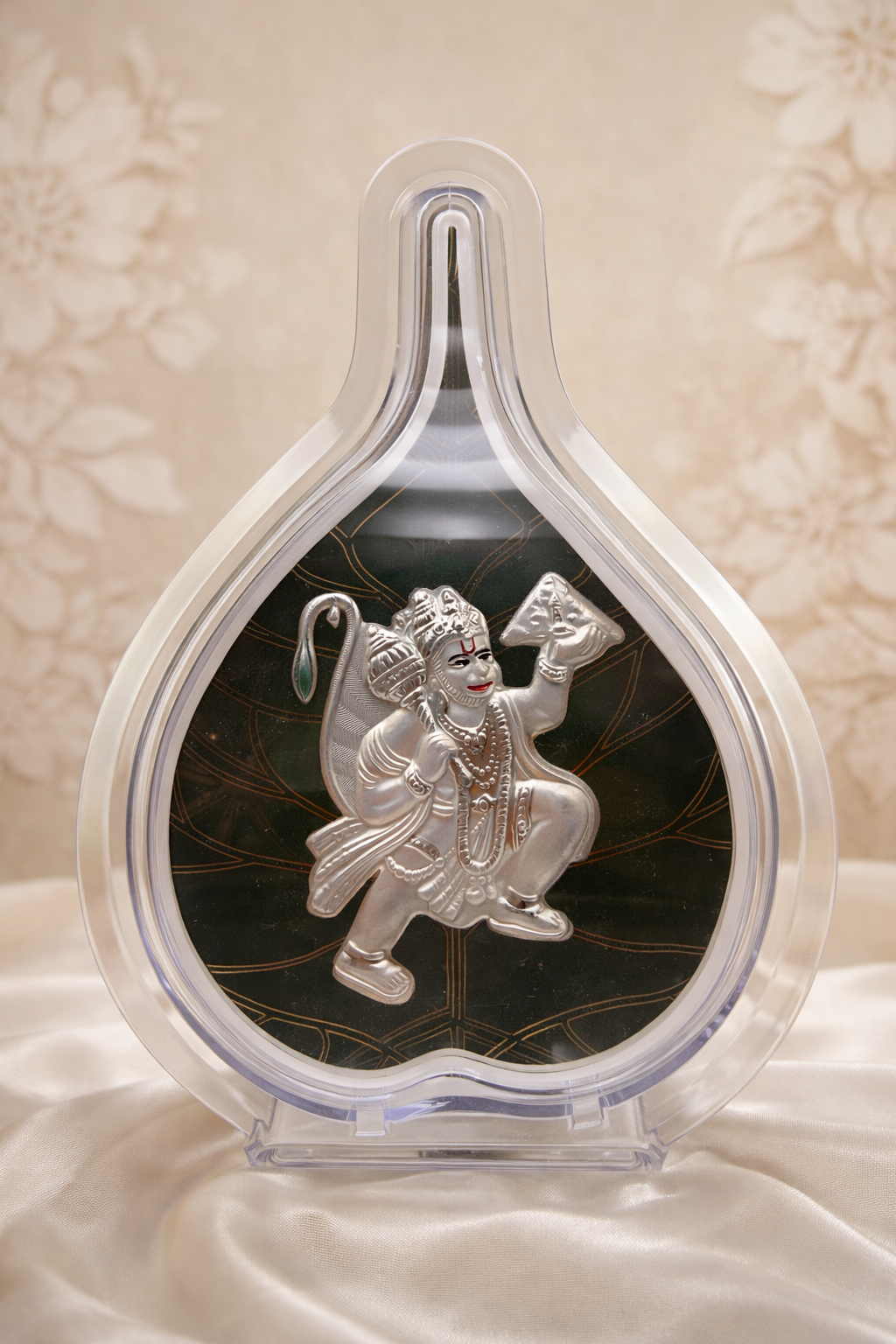Pure Silver Hanuman Ji Green Leaf Photo Frame | 999 Silver Hallmarked | (Large)