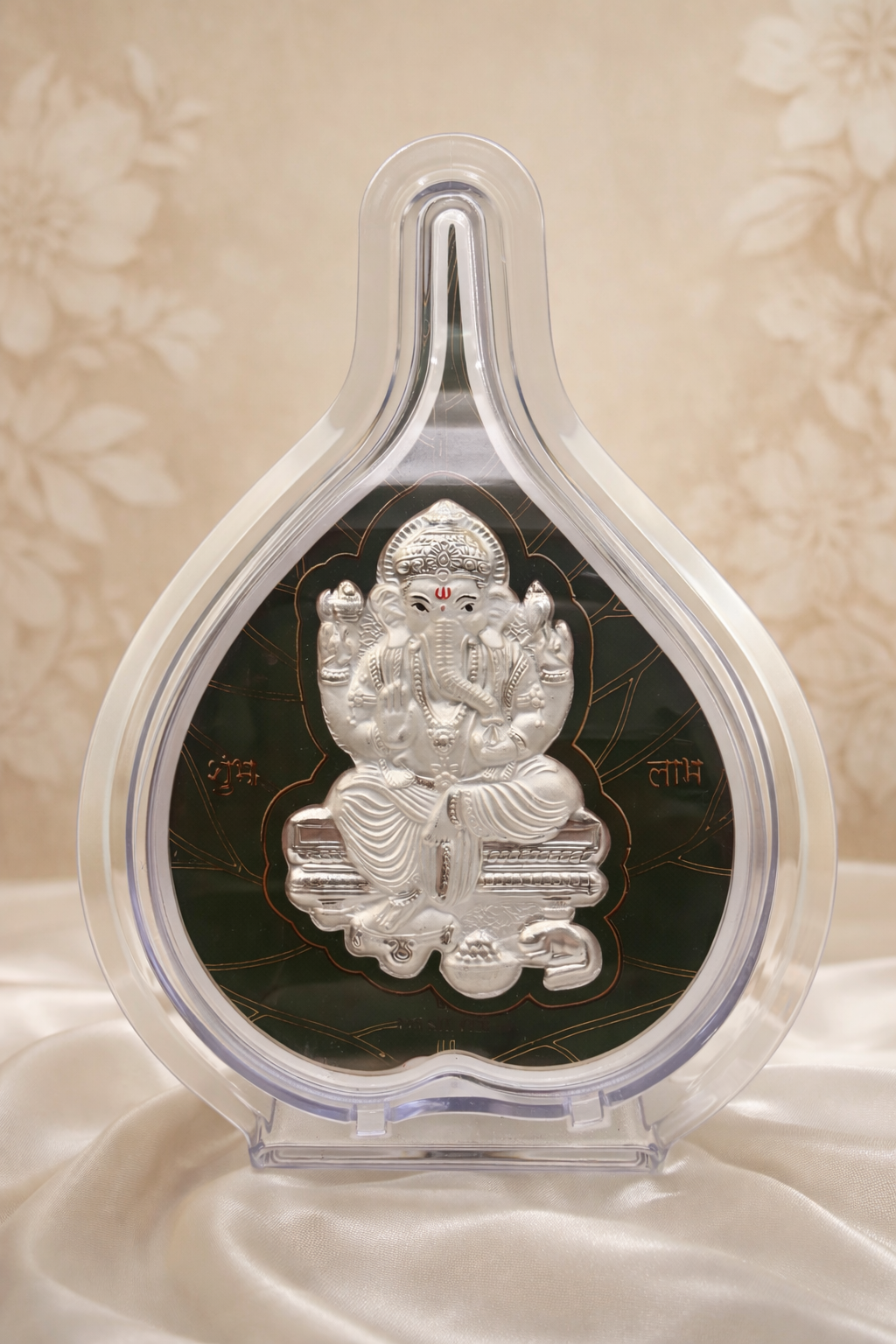 Pure Silver Ganesh Ji Green Leaf Photo Frame | 999 Silver Hallmarked | (Large)