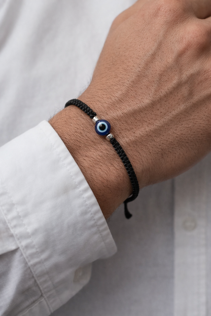 Silver Thread Evil Eye Bracelet | Adjustable | Unisex