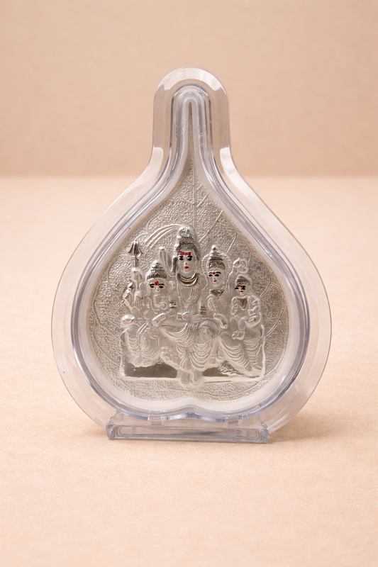 Pure Silver Shiv Parivar Leaf Photo Frame | 999 Silver Hallmarked | (Small)