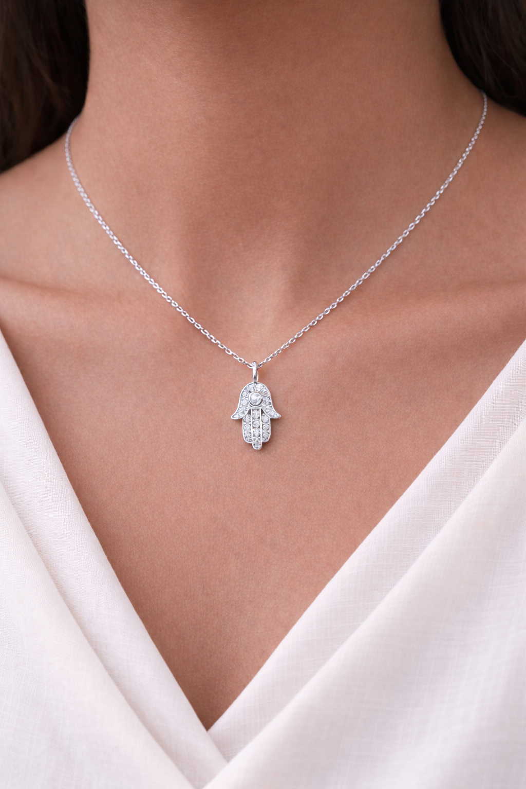 Silver Hand of Hamsa Necklace