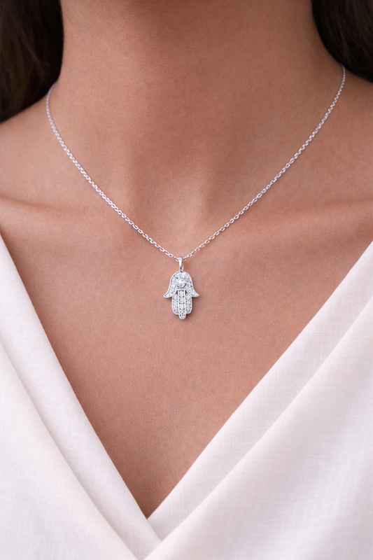 Silver Hand of Hamsa Necklace
