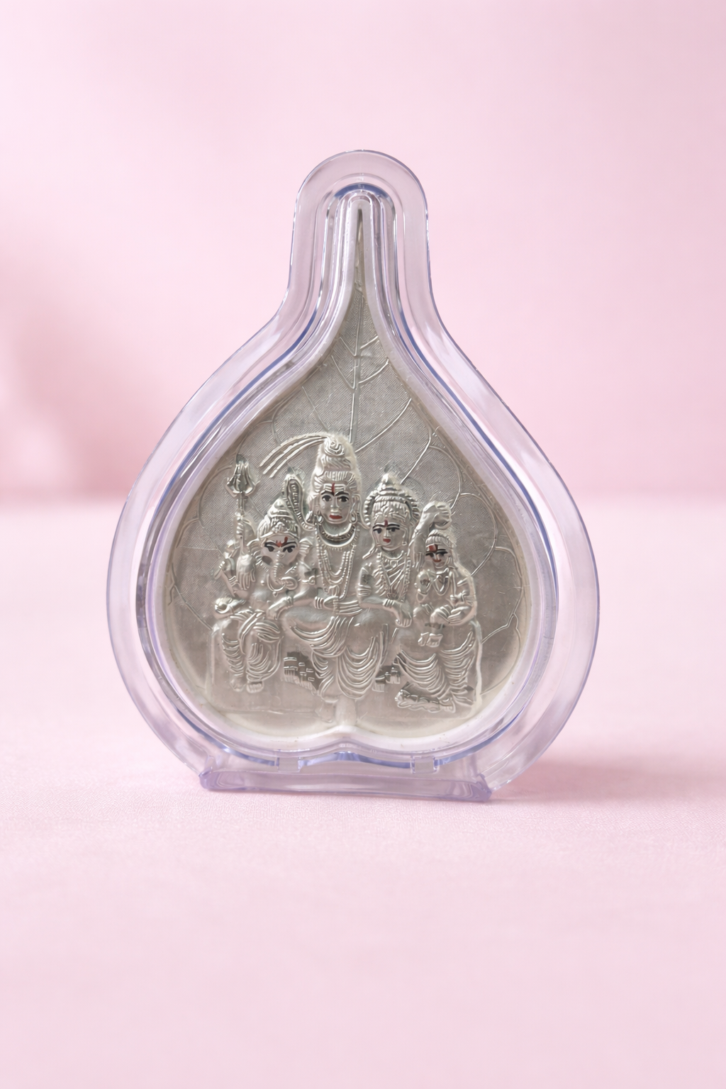 Pure Silver Shiv Parivar Leaf Photo Frame | 999 Silver Hallmarked | (Medium)