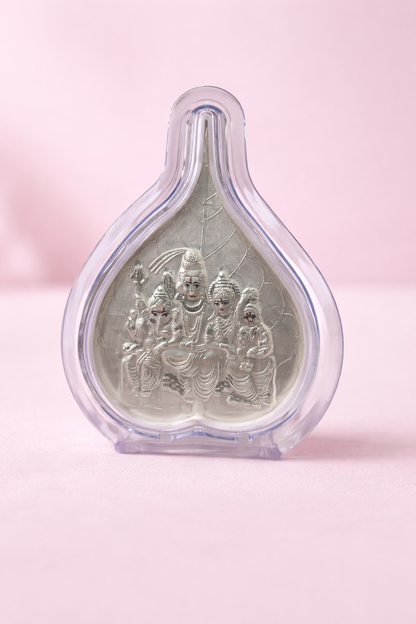 Pure Silver Shiv Parivar Leaf Photo Frame | 999 Silver Hallmarked | (Medium)