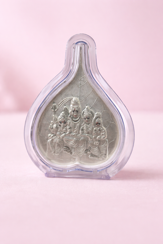 Pure Silver Shiv Parivar Leaf Photo Frame | 999 Silver Hallmarked | (Medium)