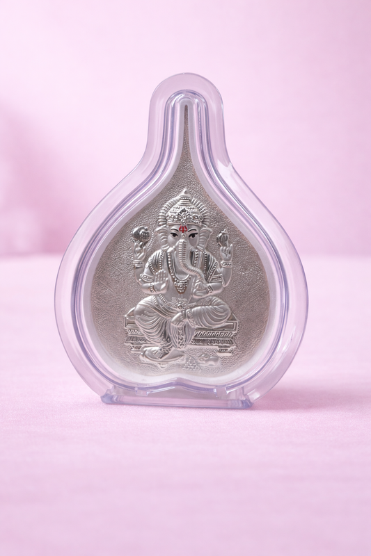 Pure Silver Ganesh Ji Leaf Photo Frame | 999 Silver Hallmarked | (Medium)