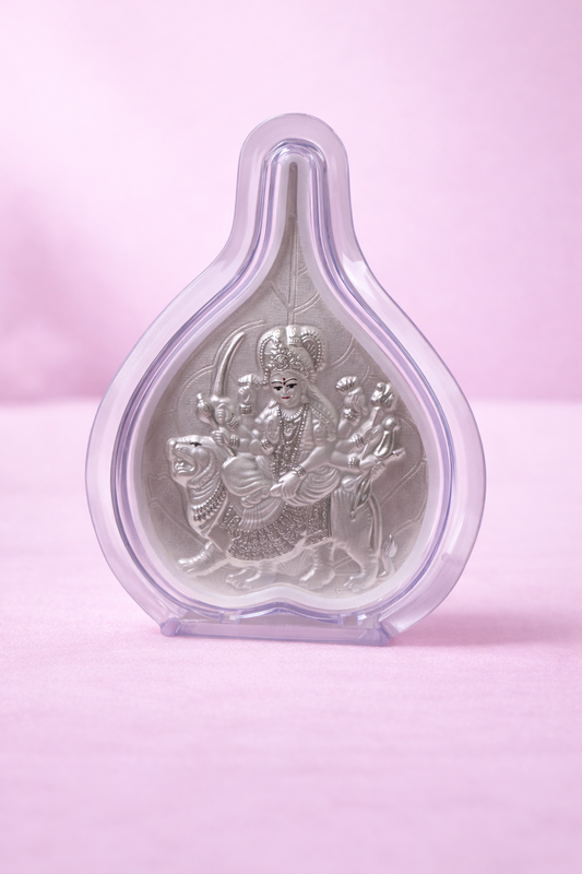 Pure Silver Durga Ma Leaf Photo Frame | 999 Silver Hallmarked | (Medium)