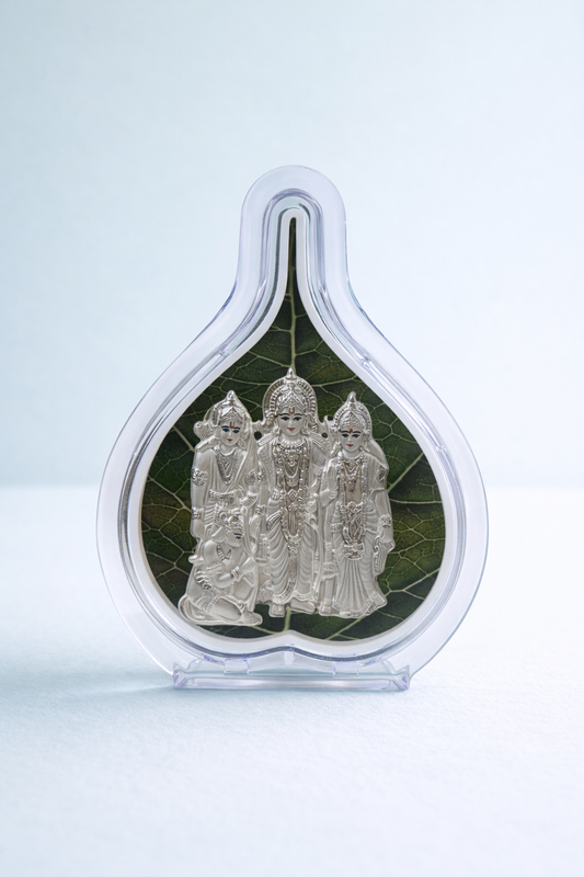 Pure Silver Ram Darbar Green Leaf Photo Frame | 999 Silver Hallmarked | (Medium)