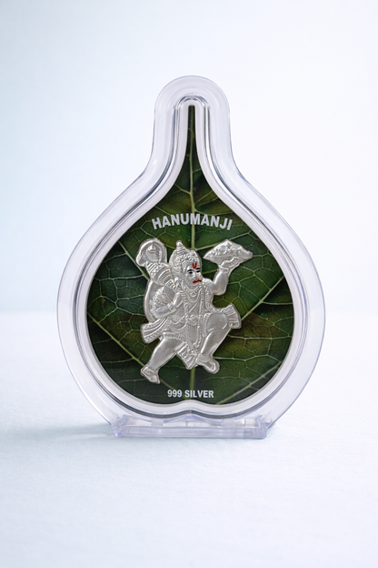Pure Silver Hanuman Ji  Green Leaf Photo Frame | 999 Silver Hallmarked | (Medium)
