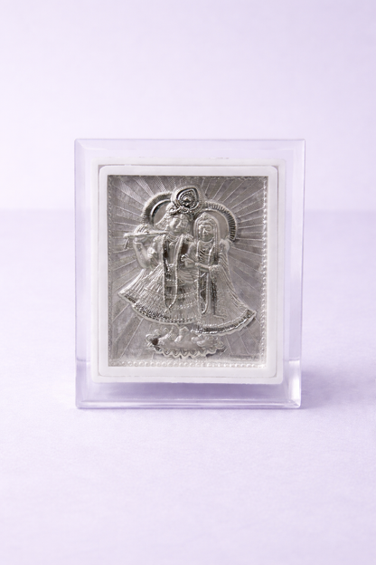 Pure Silver Radha Krishna Photo Frame | 999 Silver Hallmarked | (Small)