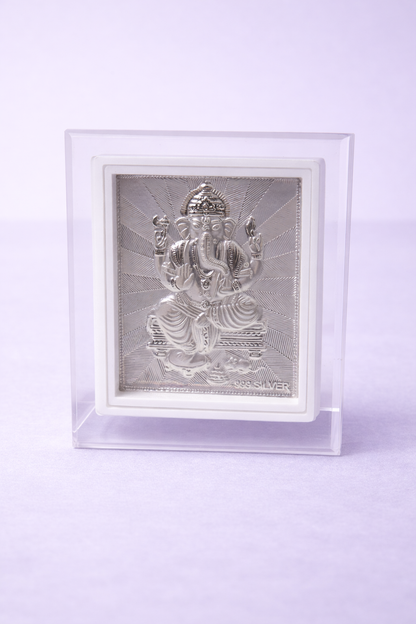 Pure Silver Ganesh Ji Photo Frame | 999 Silver Hallmarked | (Small)