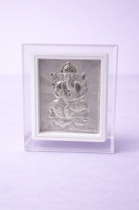 Pure Silver Ganesh Ji Photo Frame | 999 Silver Hallmarked | (Small)