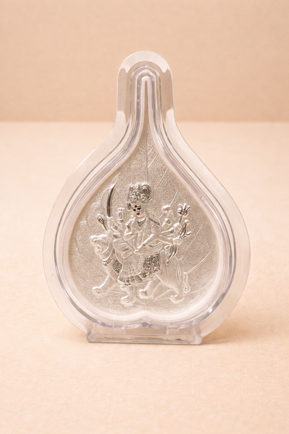 Pure Silver Durga Ma Leaf Photo Frame | 999 Silver Hallmarked | (Small)