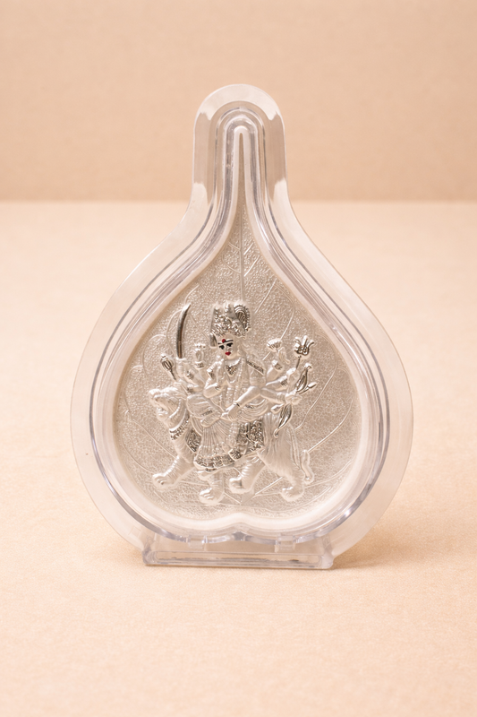 Pure Silver Durga Ma Leaf Photo Frame | 999 Silver Hallmarked | (Small)