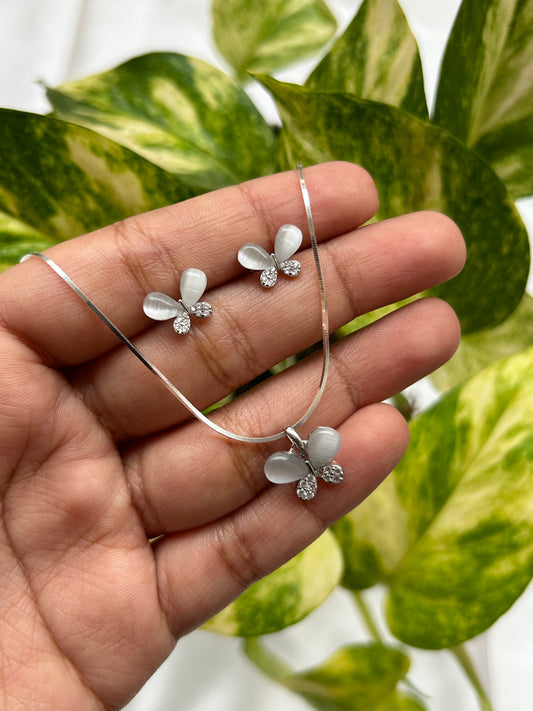 Silver MOP Butterfly Pendant Set