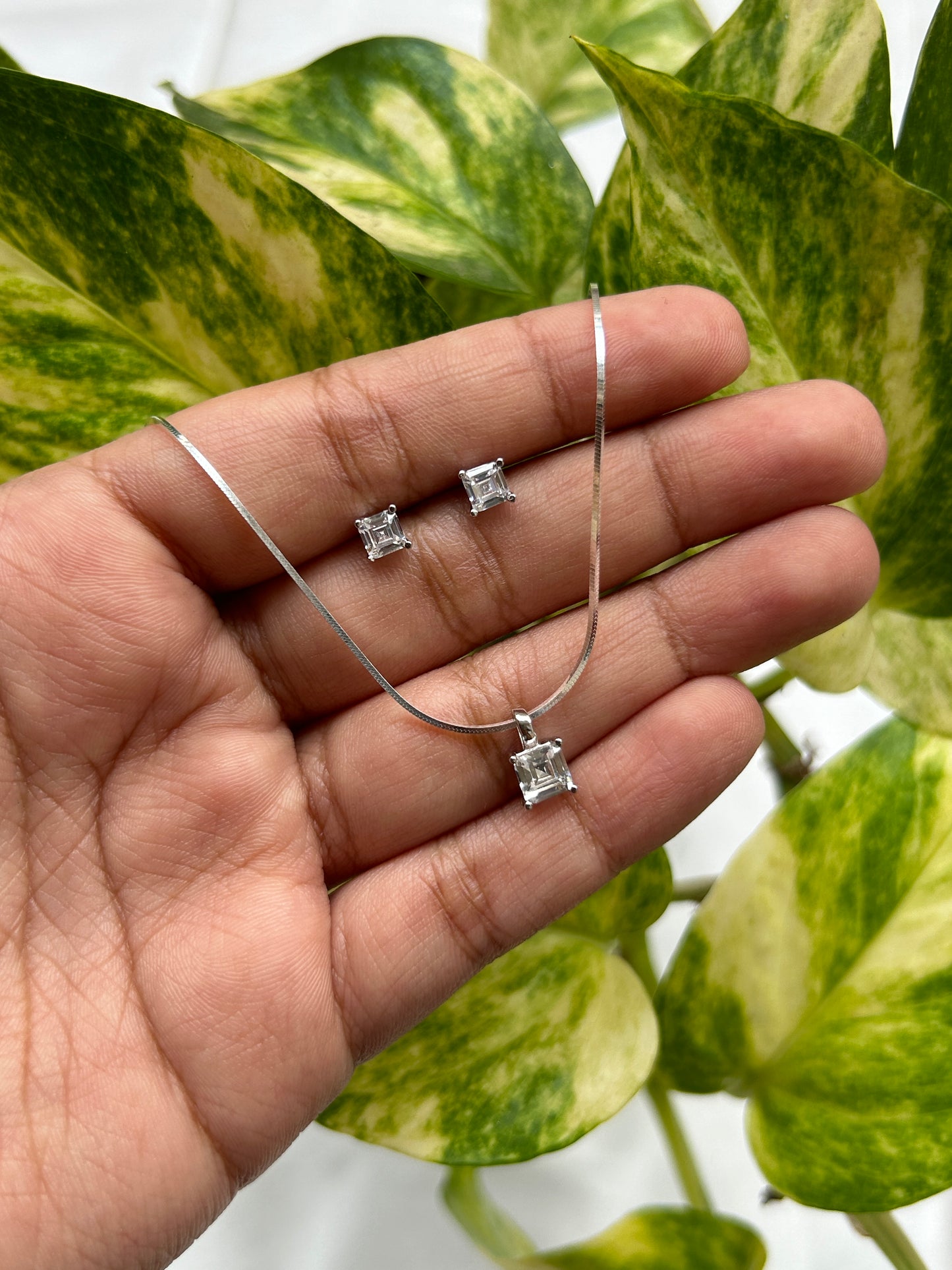 Silver Ice Cut Pendant Set (Small)