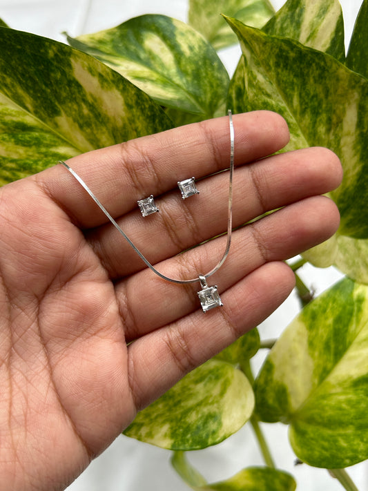 Silver Ice Cut Pendant Set (Small)