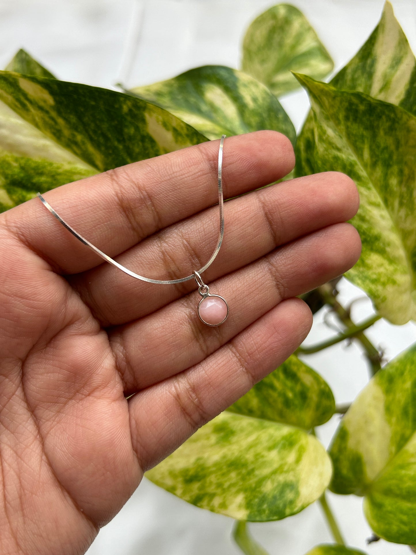 Silver Pink Rose Quartz Pendant