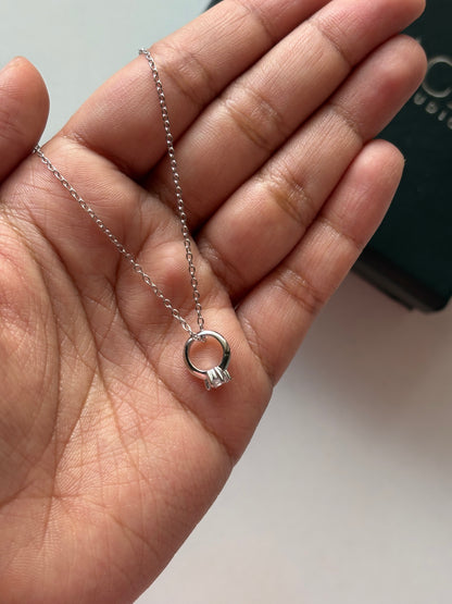 Silver Solitaire Ring Necklace