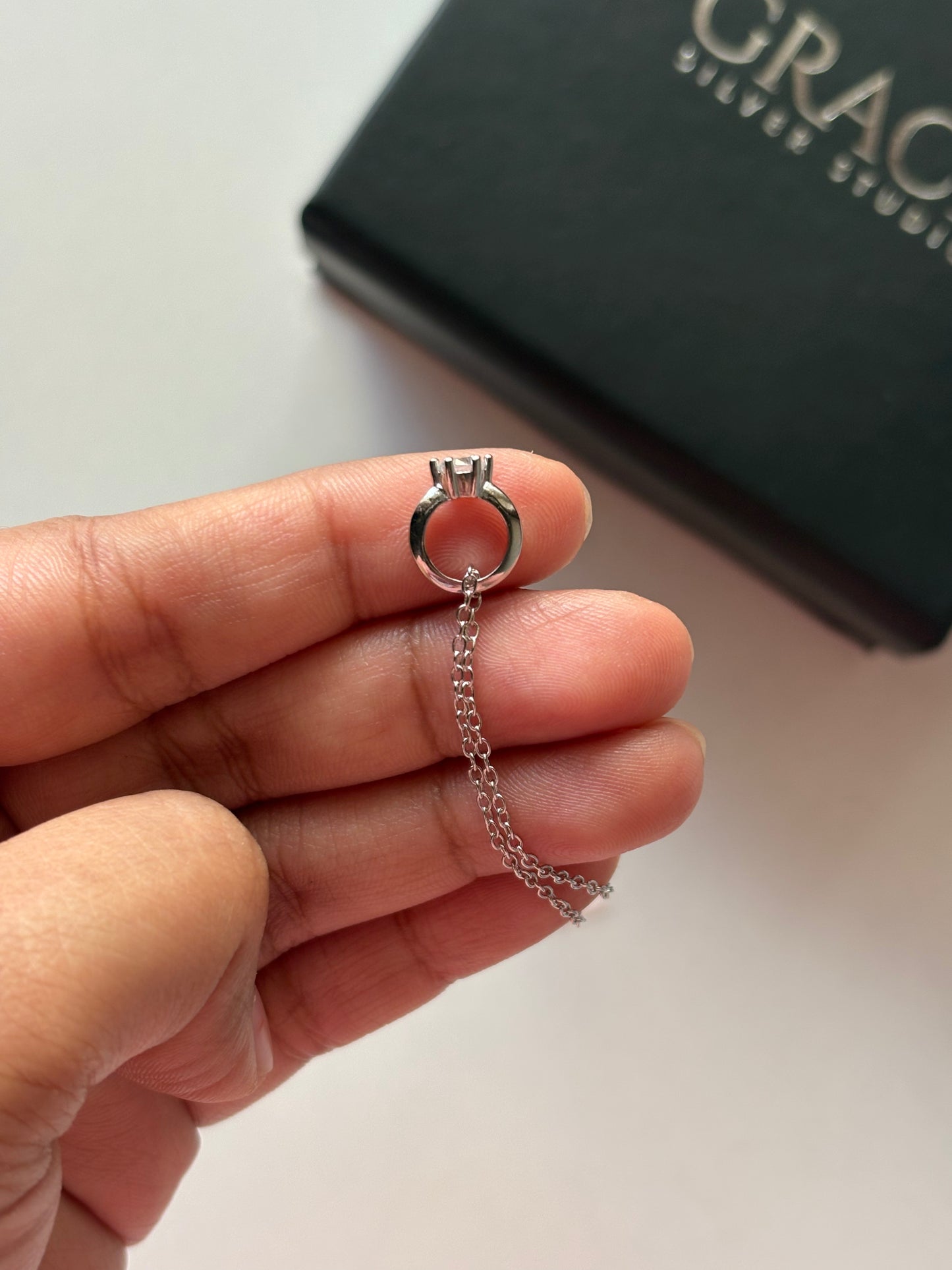 Silver Solitaire Ring Necklace