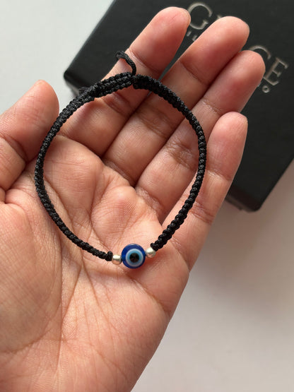 Silver Thread Evil Eye Bracelet | Adjustable | Unisex