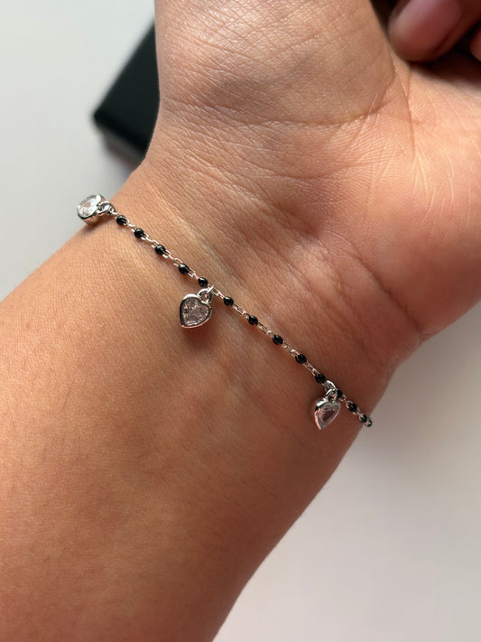 Silver CZ Heart Charm Bracelet