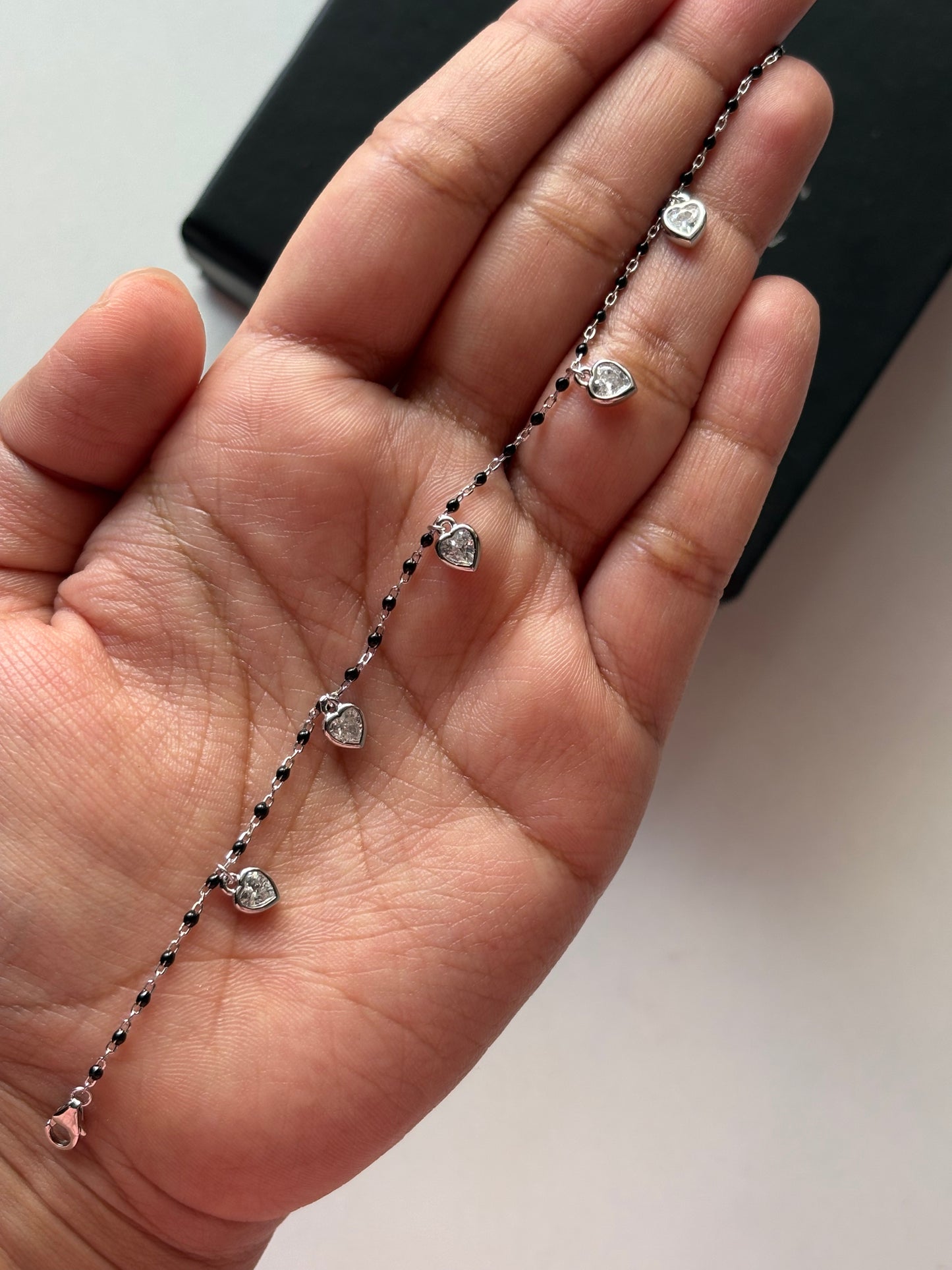 Silver CZ Heart Charm Bracelet