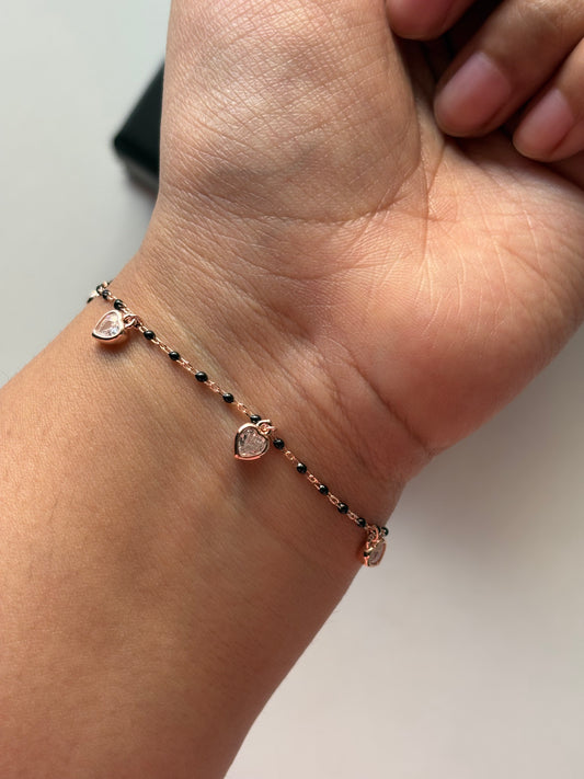 Silver Rose Gold CZ Heart Charm Bracelet