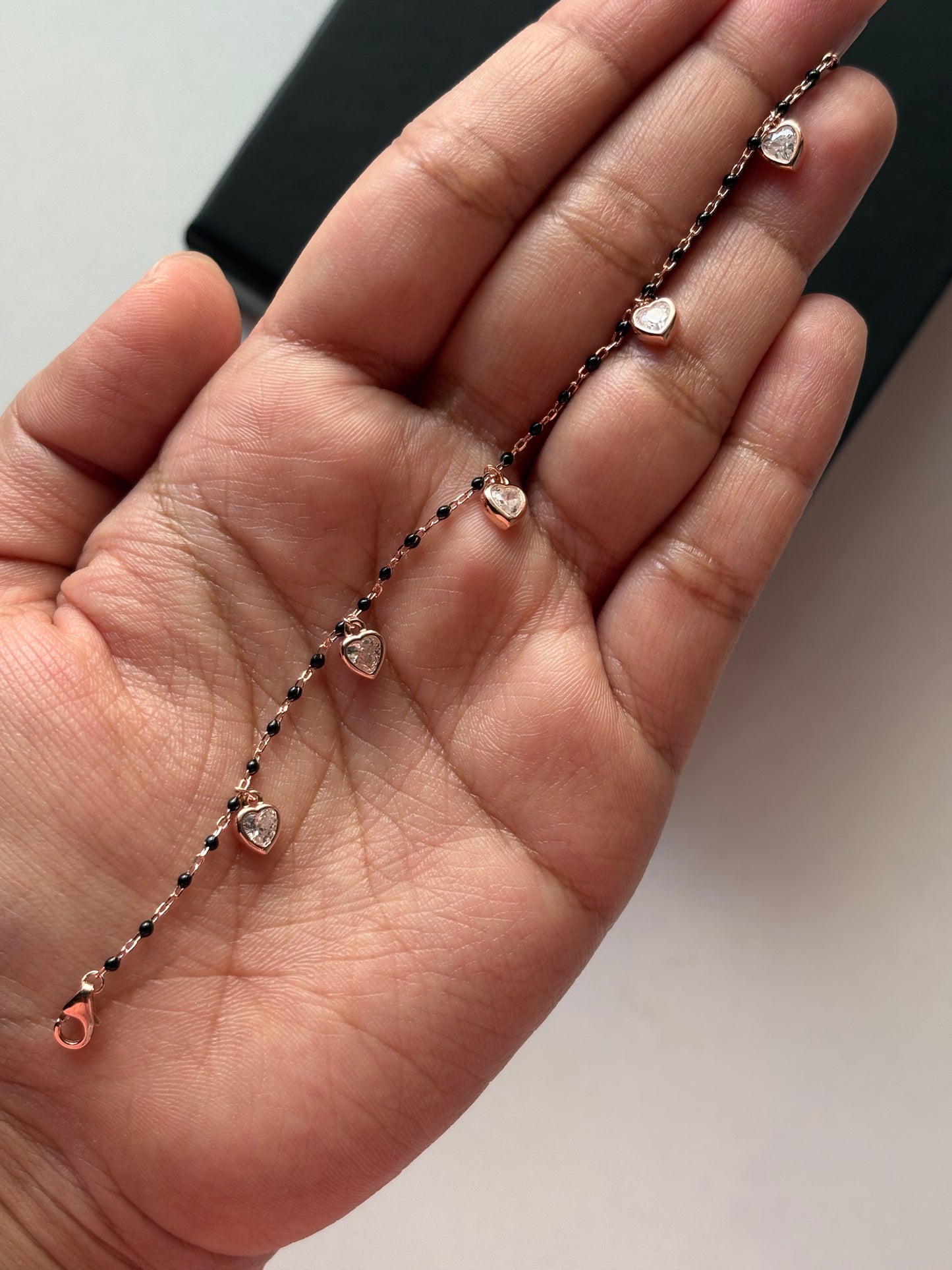 Silver Rose Gold CZ Heart Charm Bracelet