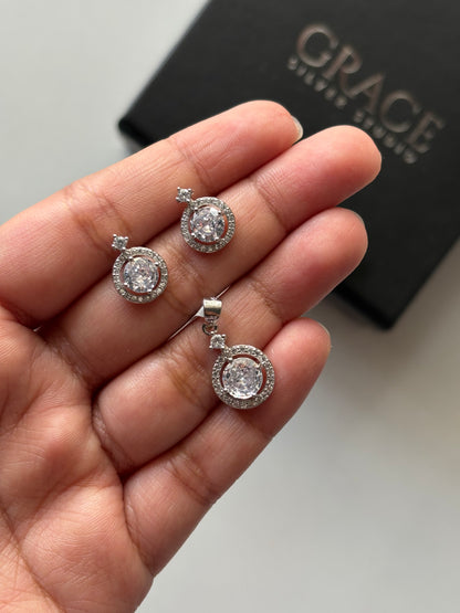 Silver Halo Solitaire Pendant Set