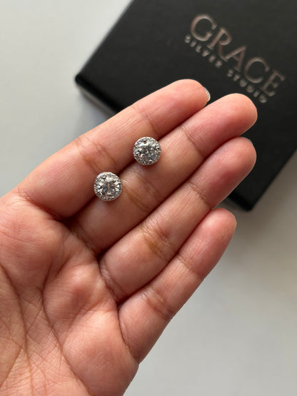 Silver Halo Solitaire Studs