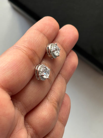 Silver Halo Solitaire Studs