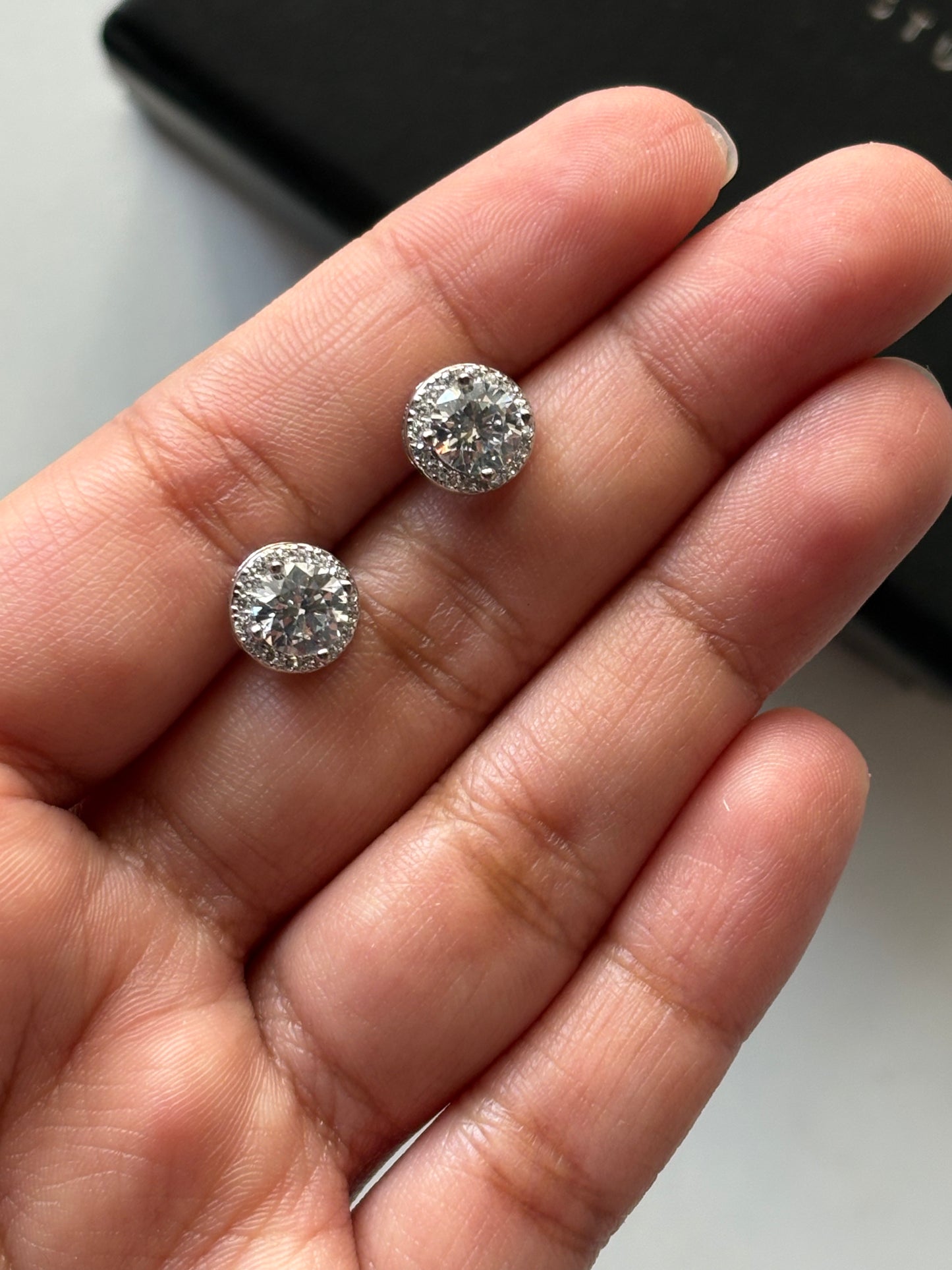 Silver Halo Solitaire Studs