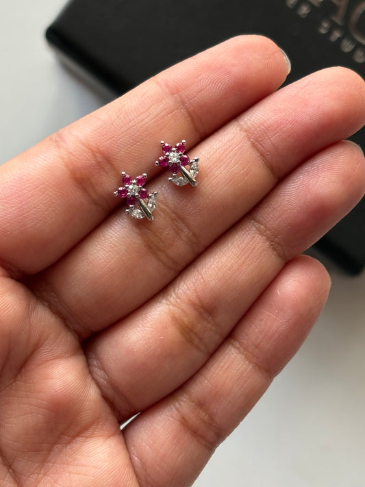 Silver CZ Flower Stud