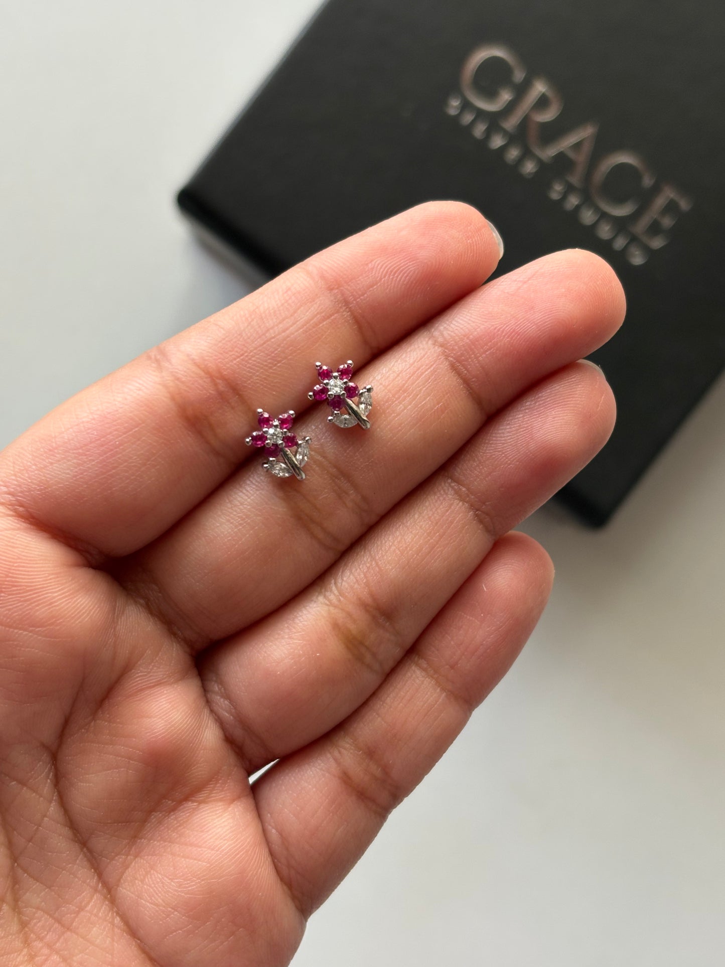 Silver CZ Flower Stud