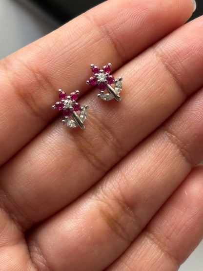 Silver CZ Flower Stud