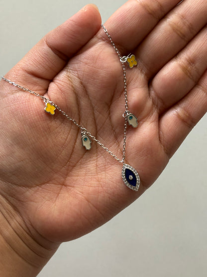 Silver Evil Eye and Hand of Hamsa Charms Necklace