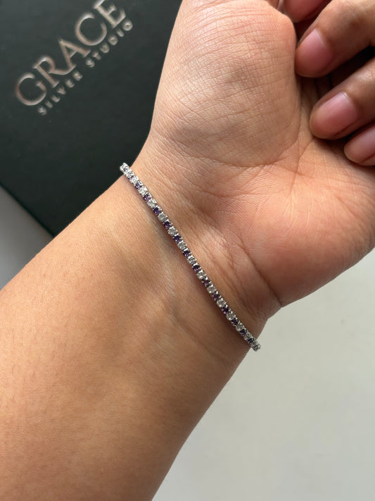 Silver Purple and White Tennis Bracelet