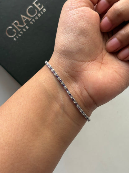 Silver Purple and White Tennis Bracelet
