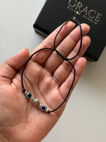 Silver Evil Eye Black Thread Nazariya Anklet
