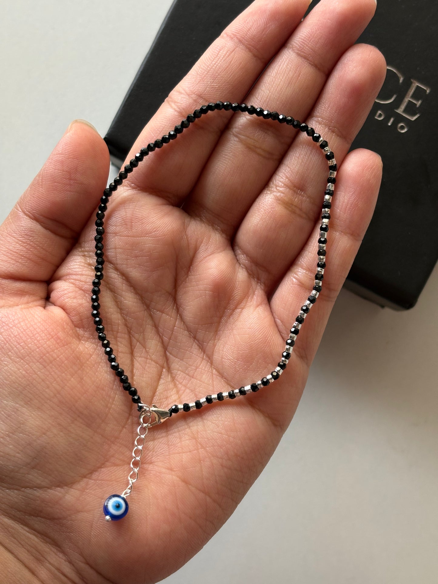 Silver Evil Eye Charm Black Bead Nazariya Anklet