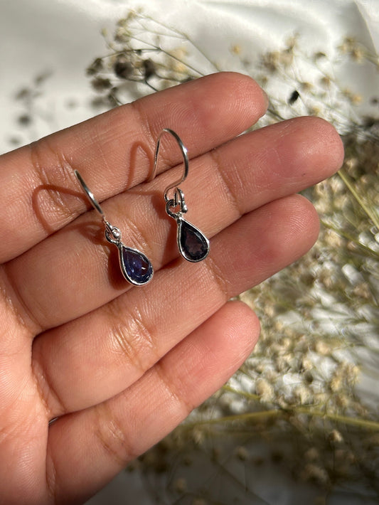 Silver Midnight Blue Dainty Earrings