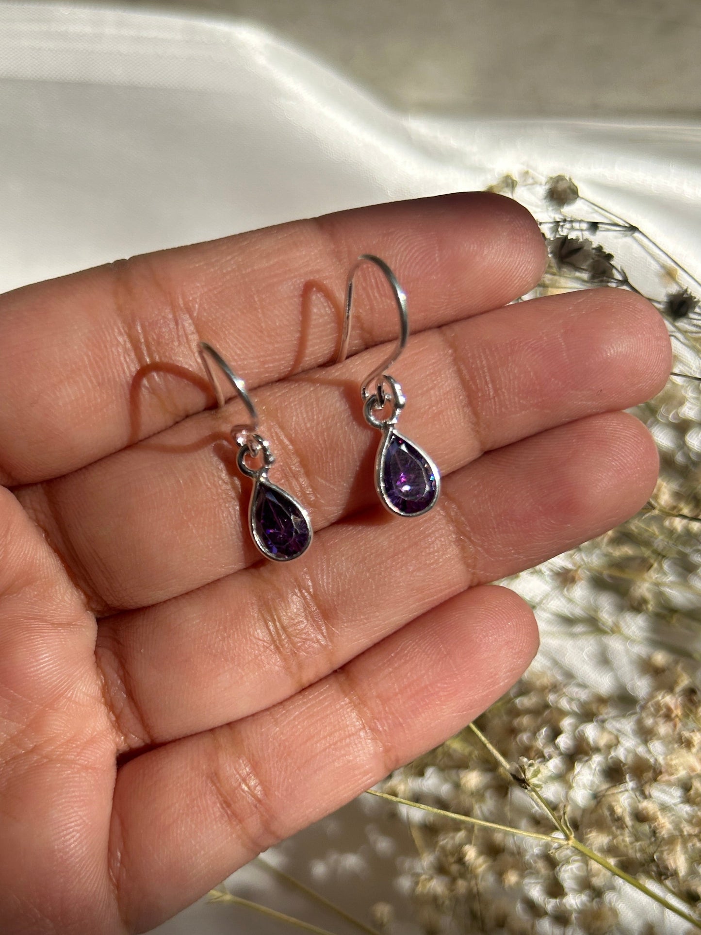 Silver Amethyst Dainty Earrings