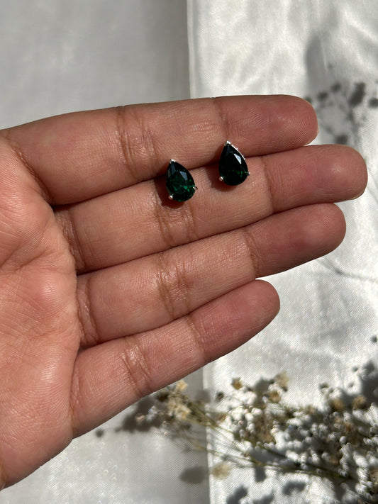Silver Peridot Pear Studs
