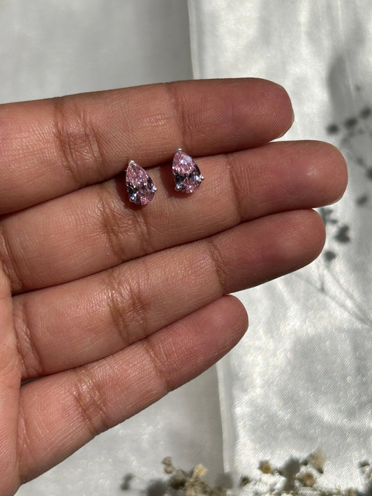 Silver Rose Quartz Pear Studs