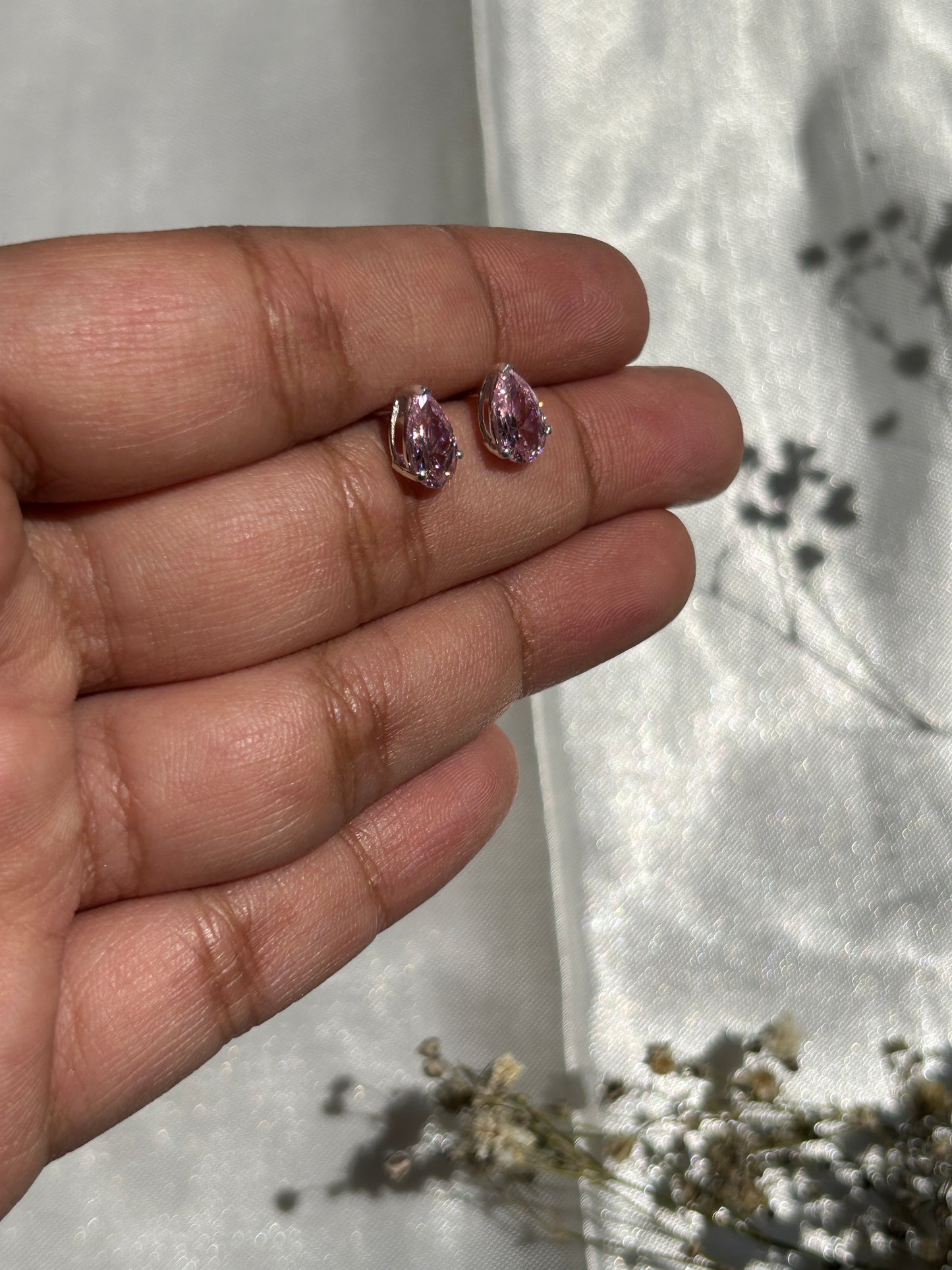 Silver Rose Quartz Pear Studs