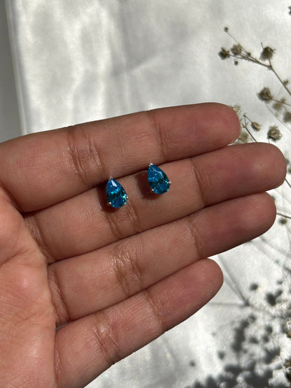 Silver Aquamarine Pear Studs