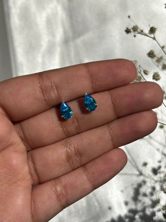 Silver Aquamarine Pear Studs