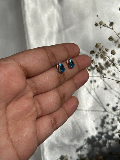 Silver Aquamarine Pear Studs